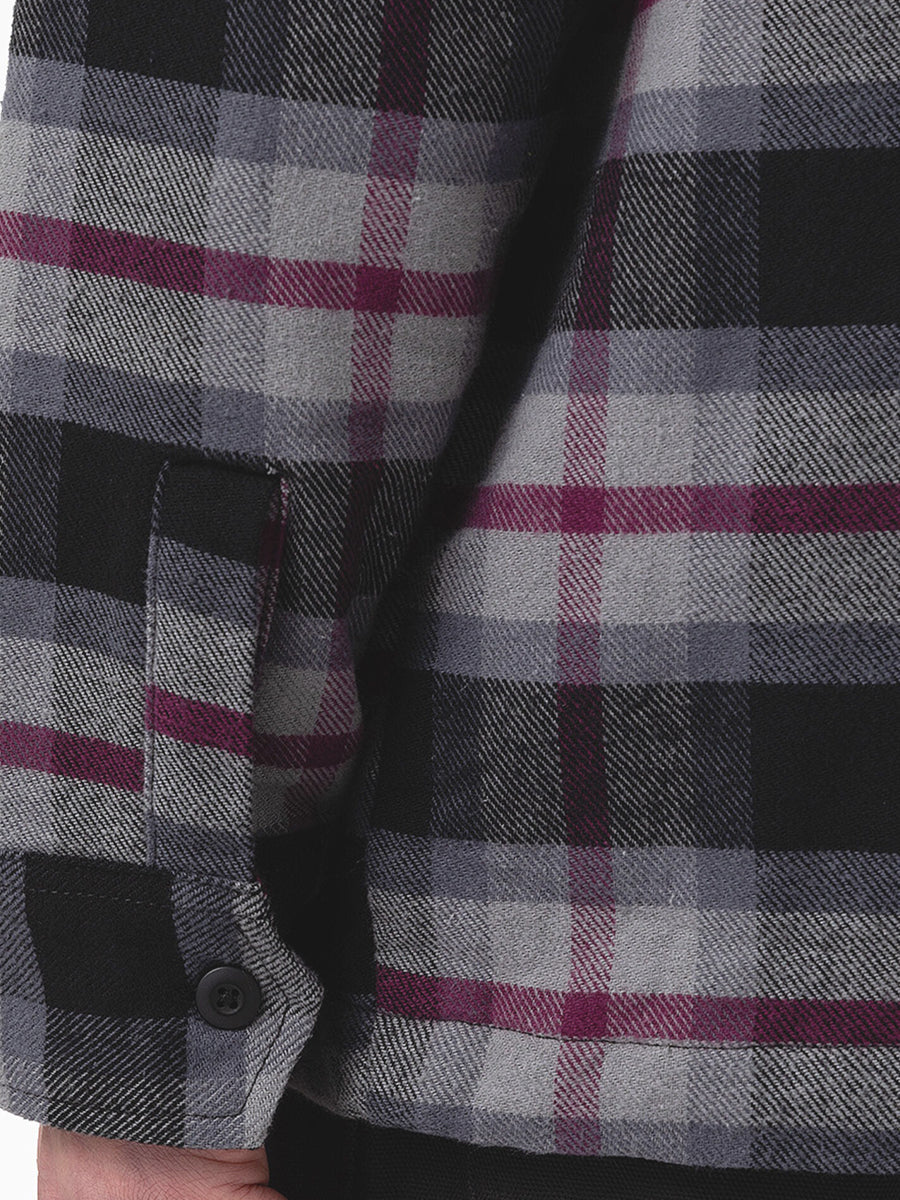 Flannel Quilted Lined Shirt Jacket - Wine Plaid
