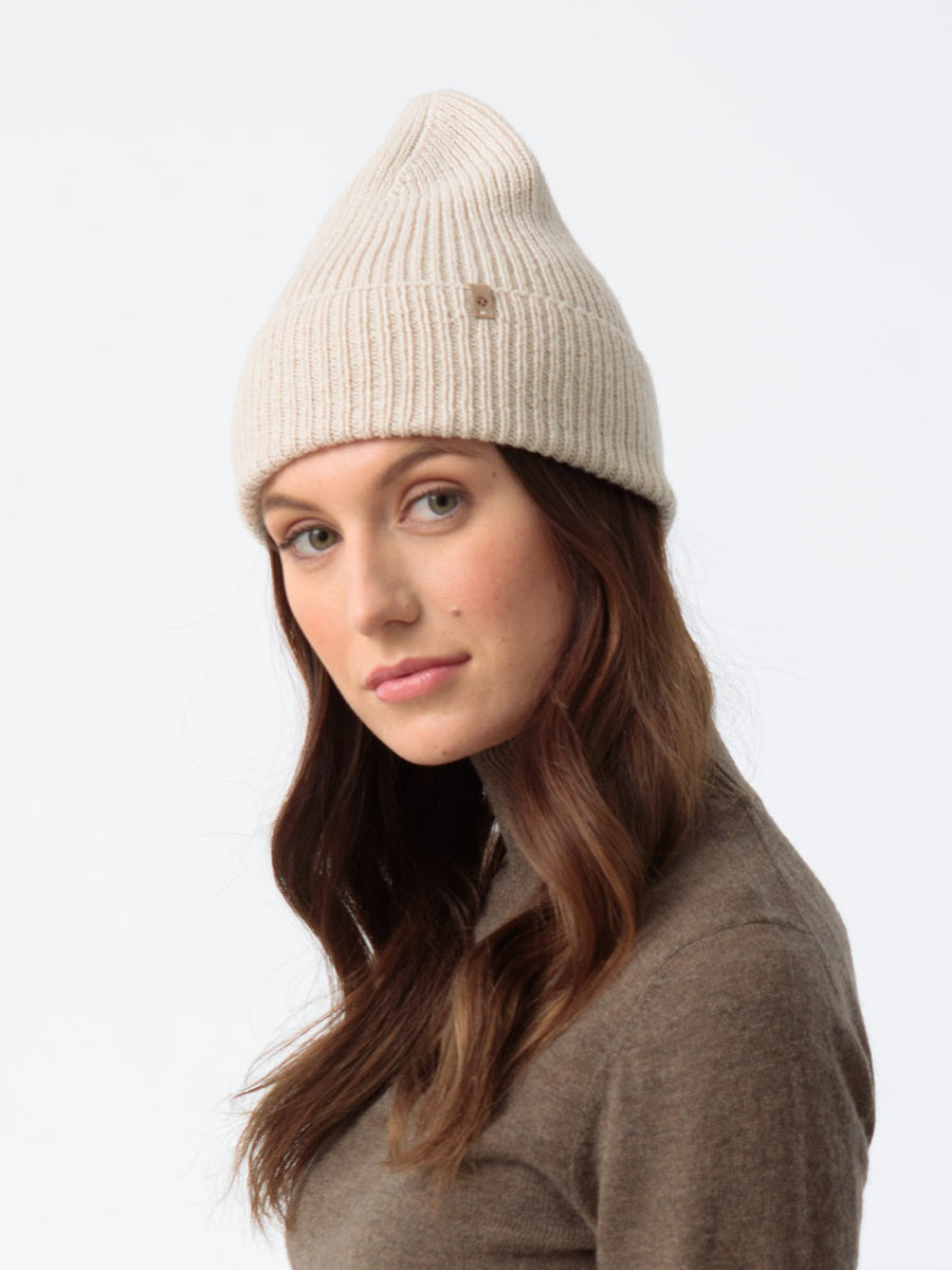 Merino Rib Hat - Almond White