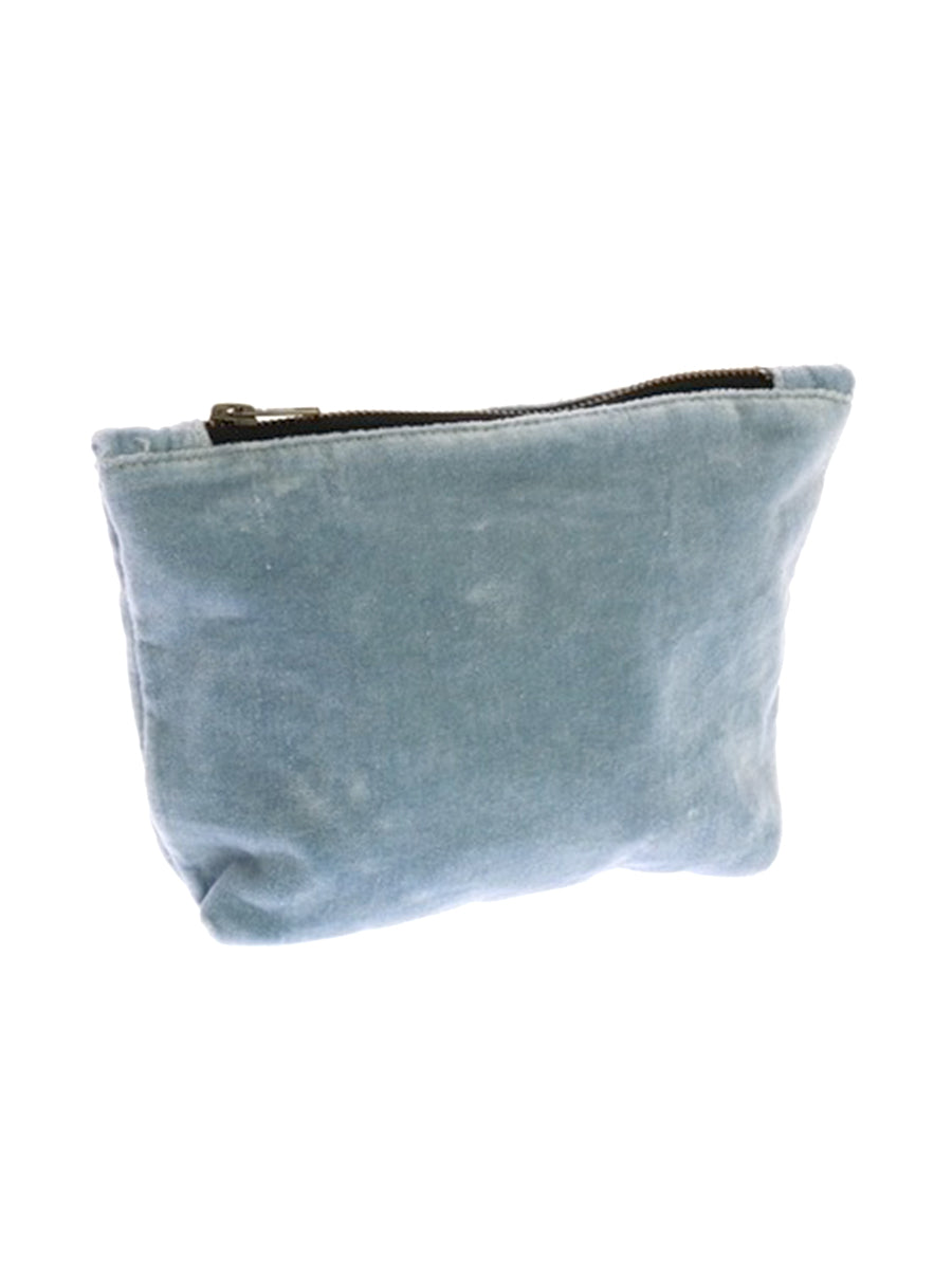 Velvet Zippered Pouch Soft Blue