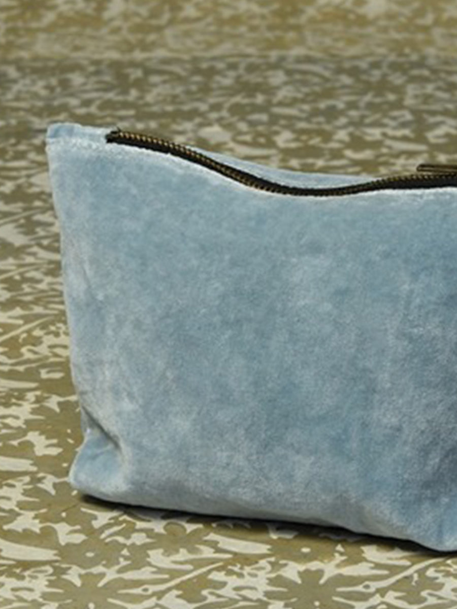 Velvet Zip Pouch - Sky