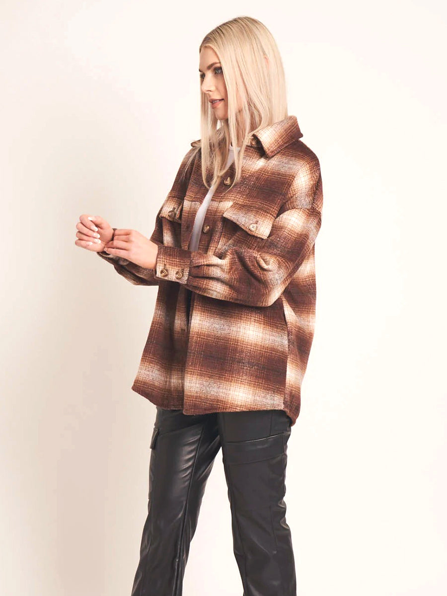 Breta Oversized Wool Shacket - Brown Check