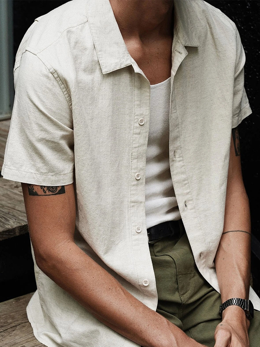 Classic Linen Short Sleeve Shirt - Sand