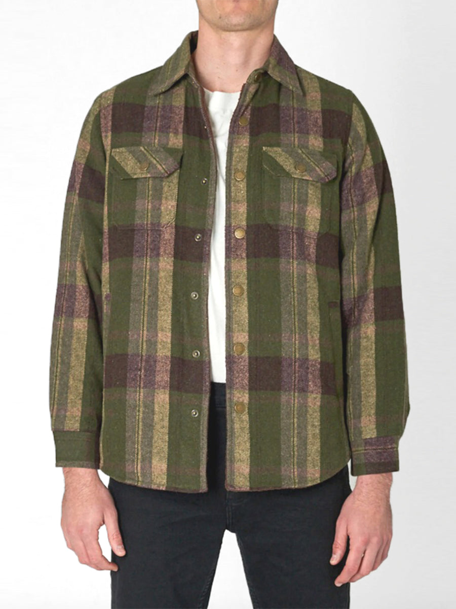 Men At Work Check Shirt Jacket - Olive Green