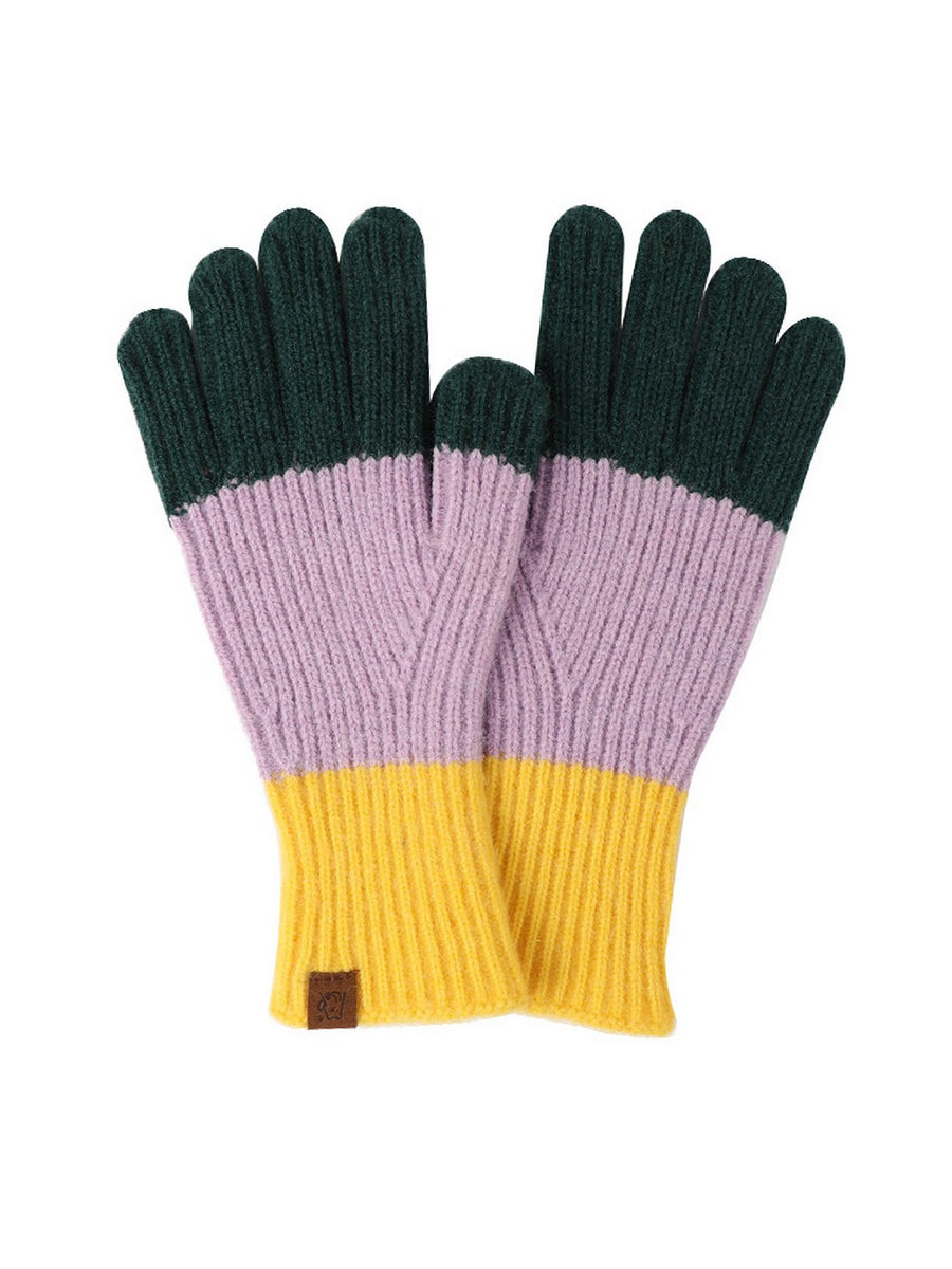 Colorblocked Touchscreen Gloves - Hunter, Lilac, & Yellow