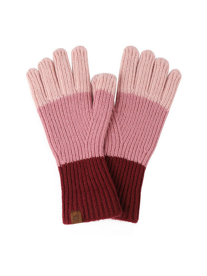 Color-Blocked Touchscreen Gloves - Pink & Burgundy