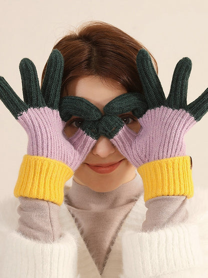 Colorblocked Touchscreen Gloves - Hunter, Lilac, & Yellow