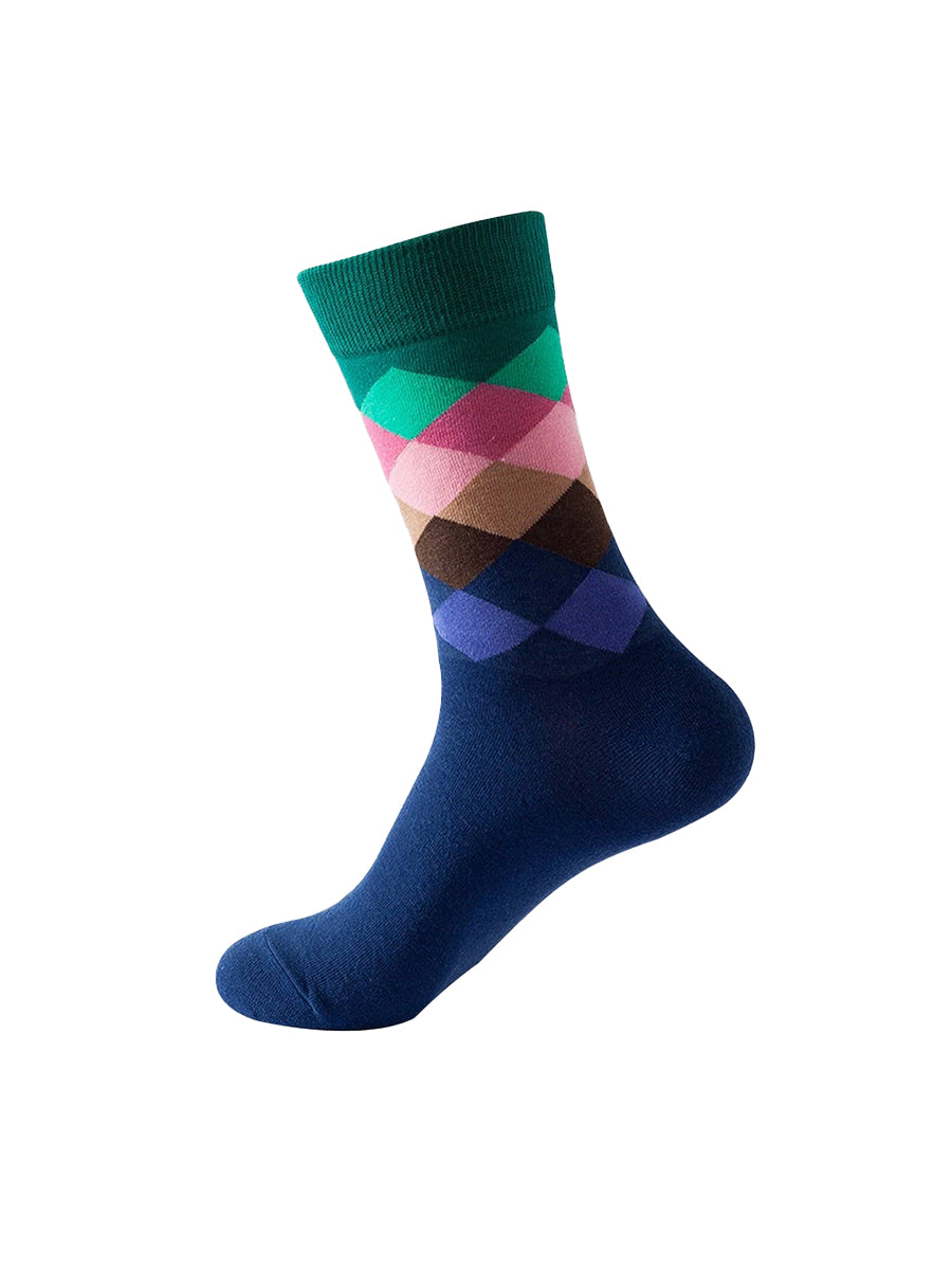 Diamond Cotton Crew Socks - Teal & Navy