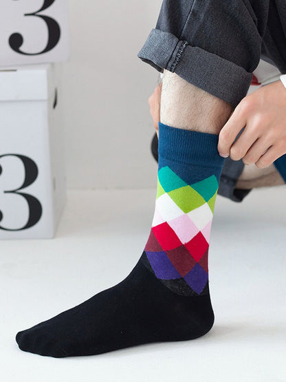 Diamond Cotton Crew Socks - Teal & Navy