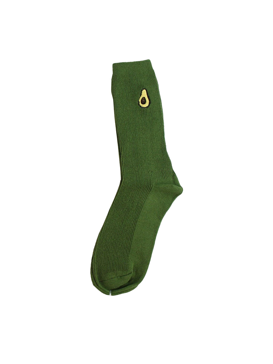 Embroidered Fruit Crew Socks - Avocado