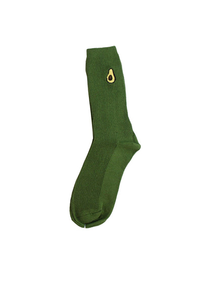 Embroidered Fruit Crew Socks - Avocado