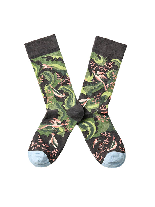 Everyday Patterned Crew Socks - Birds in Branches