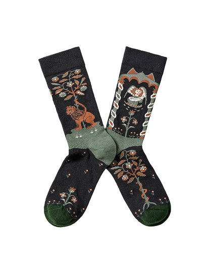 Everyday Patterned Crew Socks - Medieval Lion