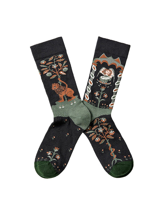 Everyday Patterned Crew Socks - Medieval Lion