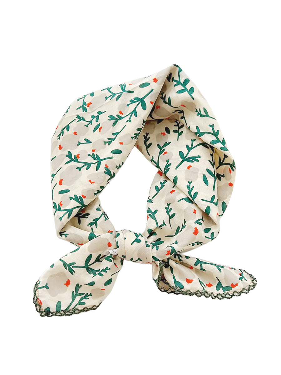 Floral Woven Scarf - Beige, Green, & Red