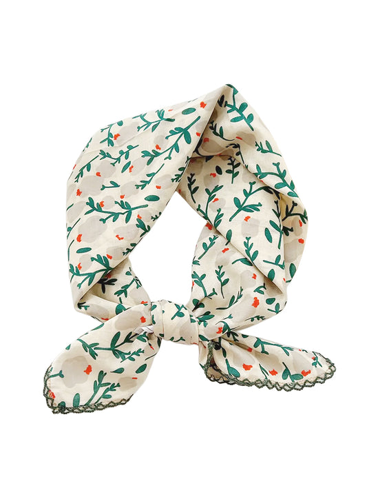 Floral Woven Scarf - Beige, Green, & Red