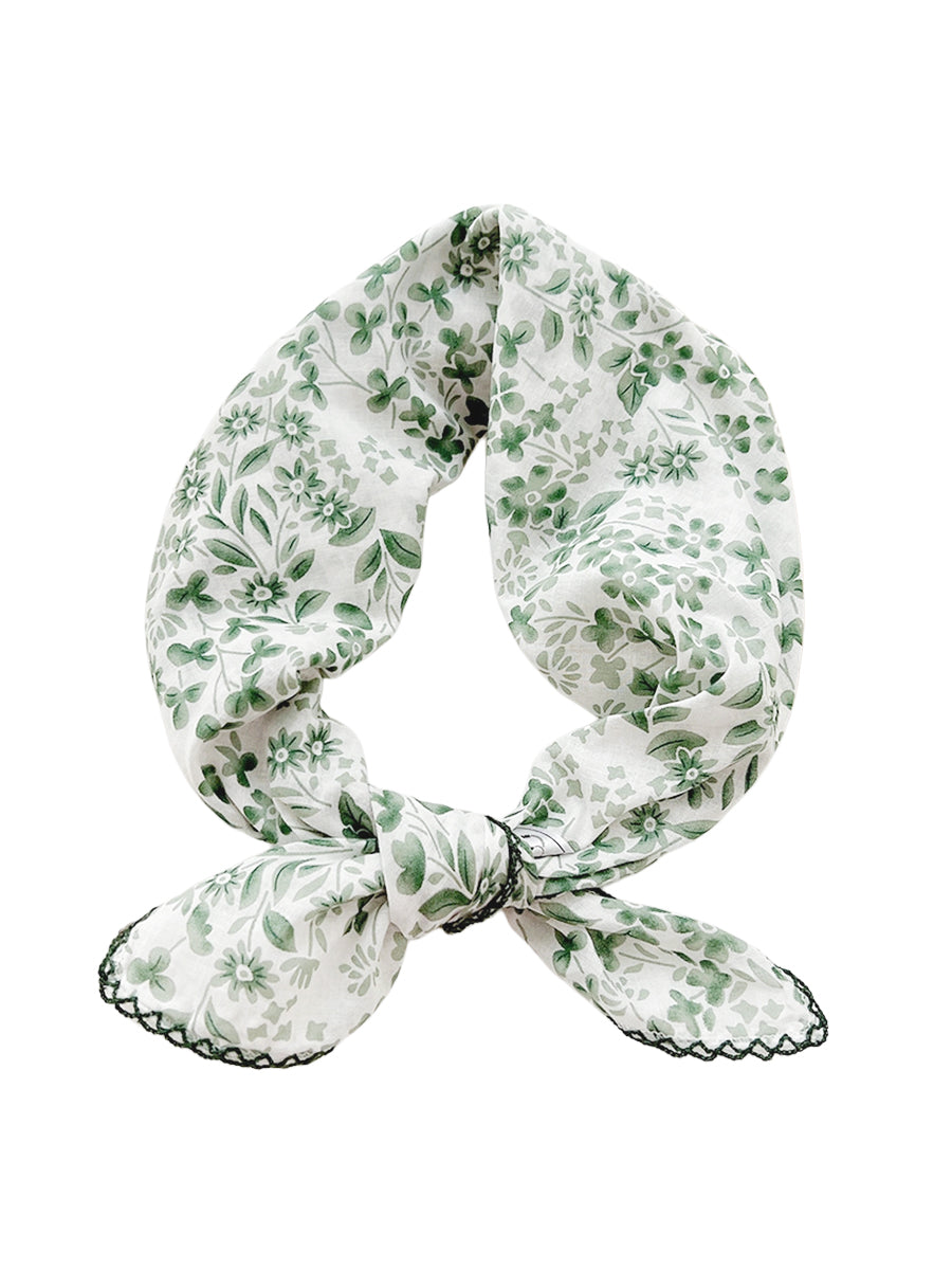 Floral Woven Scarf - Green & White