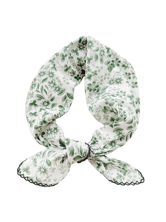 Floral Woven Scarf - Green & White