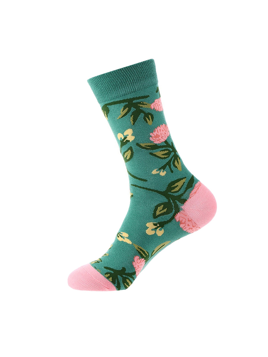 Jacquard Floral Crew Socks - Green