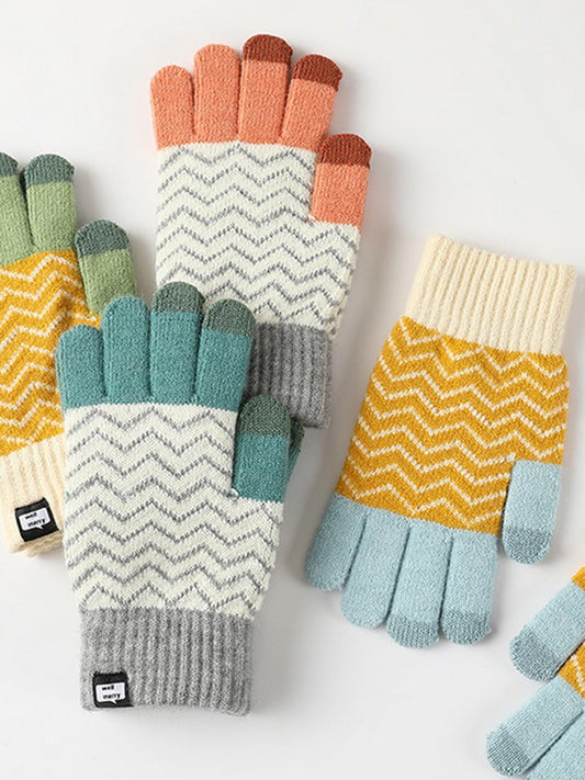 Jacquard Knit Touchscreen Gloves - Grey Multi
