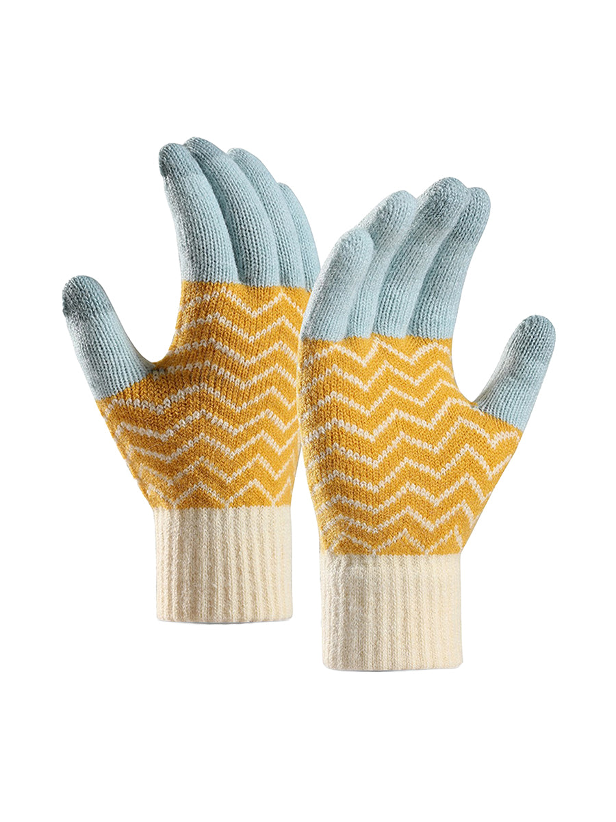 Jacquard Knit Touchscreen Gloves - Blue Multi