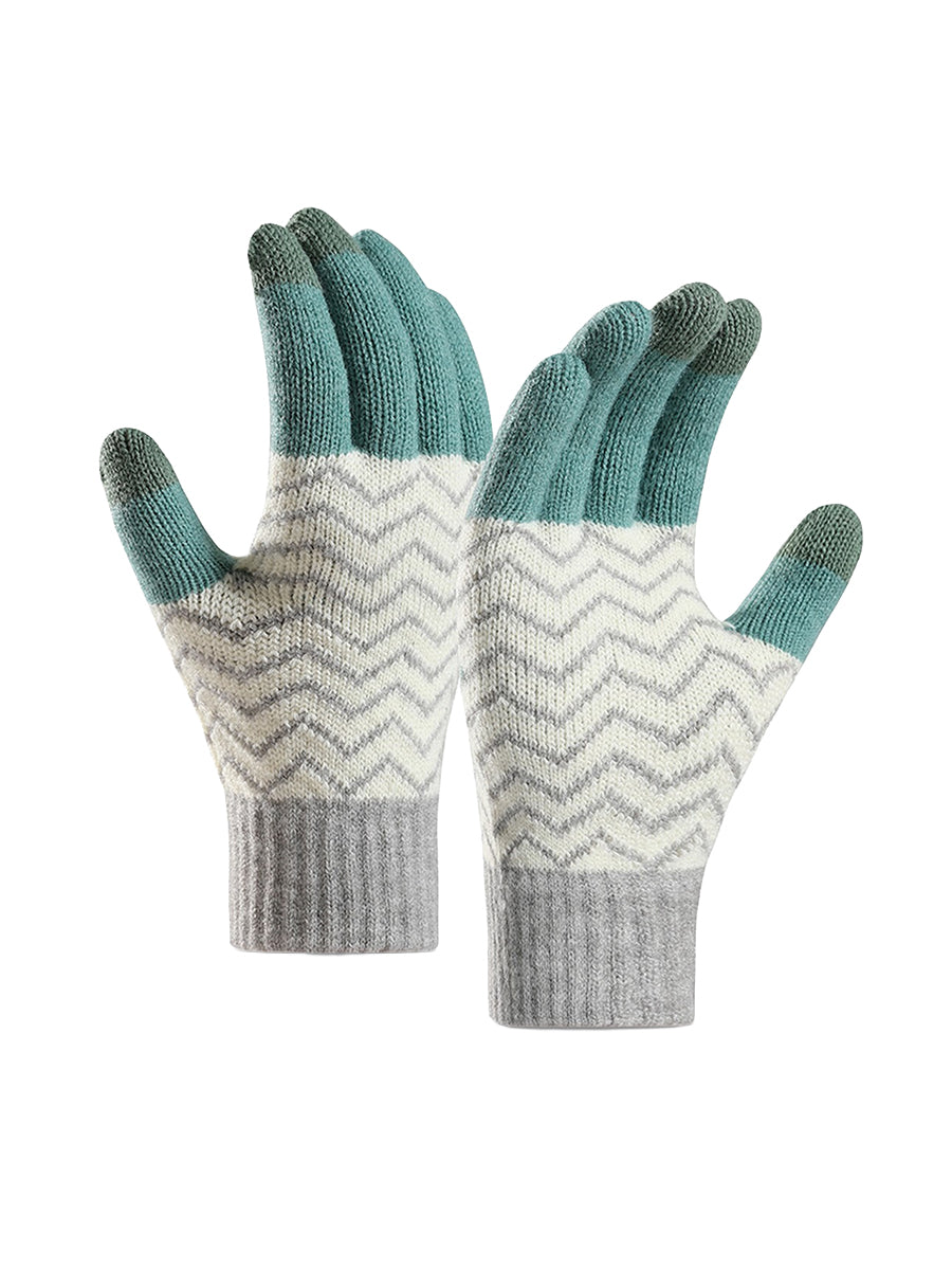 Jacquard Knit Touchscreen Gloves - Grey Multi