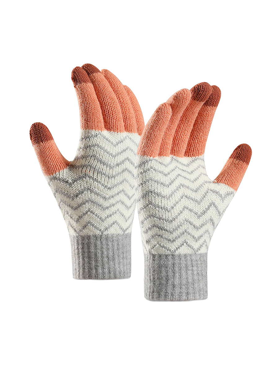 Jacquard Knit Touchscreen Gloves - Orange Multi
