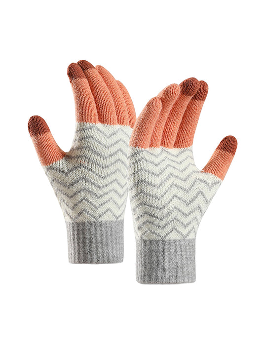 Jacquard Knit Touchscreen Gloves - Orange Multi