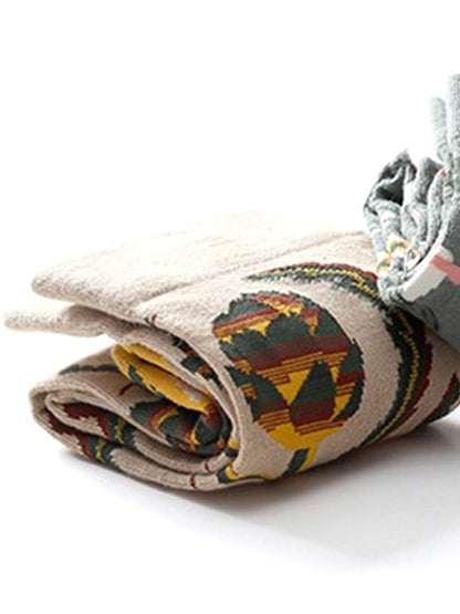 Jacquard Patterned Crew Socks - Apricot