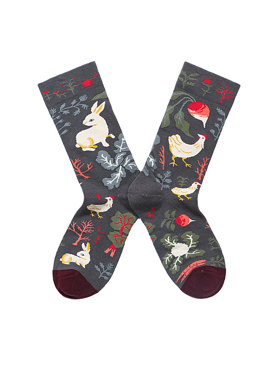 Jacquard Patterned Crew Socks - Garden Animals