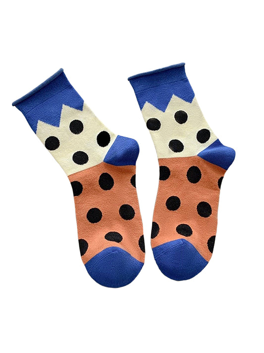 Polka Dot Cotton Crew Socks - Blue