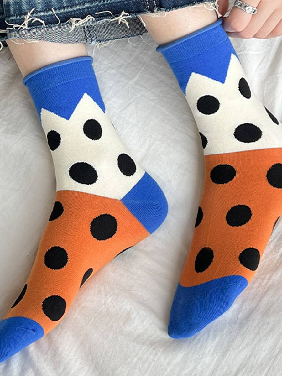 Polka Dot Cotton Crew Socks - Blue