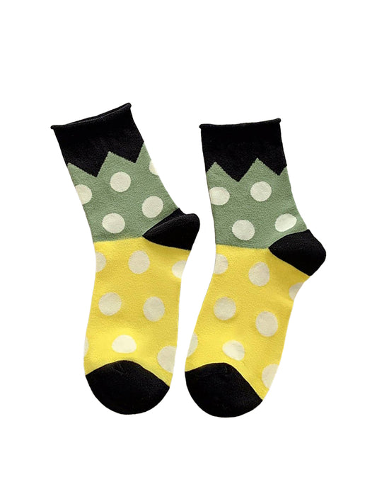 Polka Dot Cotton Crew Socks - Yellow