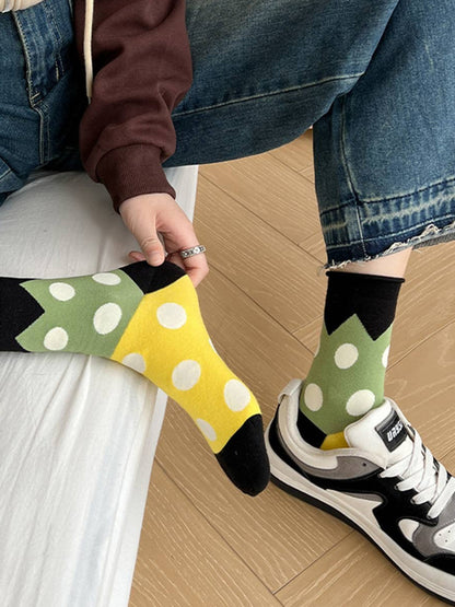 Polka Dot Cotton Crew Socks - Yellow
