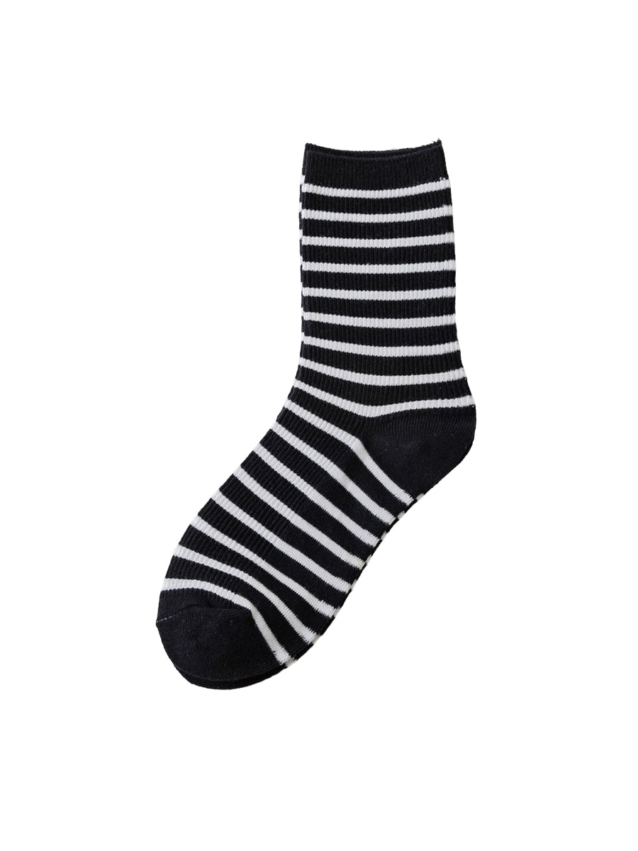 Ribbed Stripe Crew Socks - Black & White