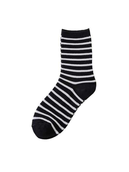 Ribbed Stripe Crew Socks - Black & White