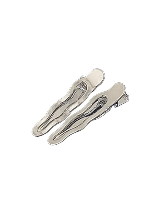 Wavy Metallic Silver Hair Clips