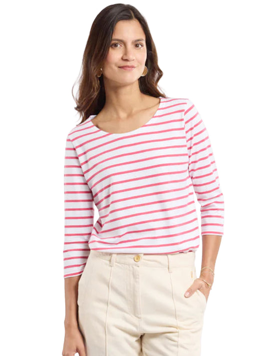 3/4 Sleeve Striped Breton Shirt - White & Primrose
