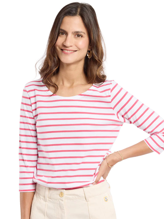 3/4 Sleeve Striped Breton Shirt - White & Primrose