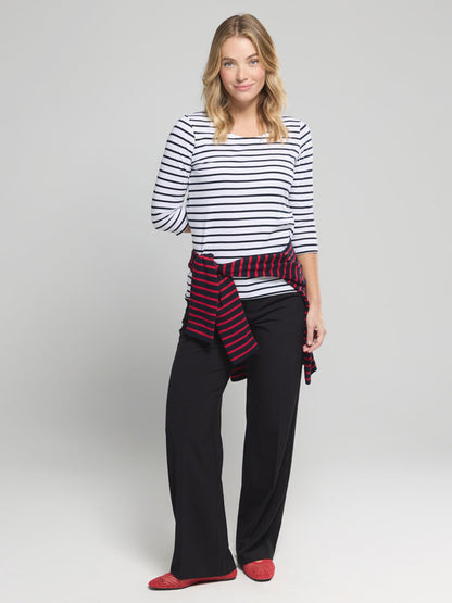 3/4 Sleeve Striped Breton Shirt - White & Rich Navy