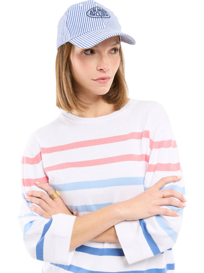 3/4 Sleeve Cotton Sweater - White, Federal Blue, & Placid Blue