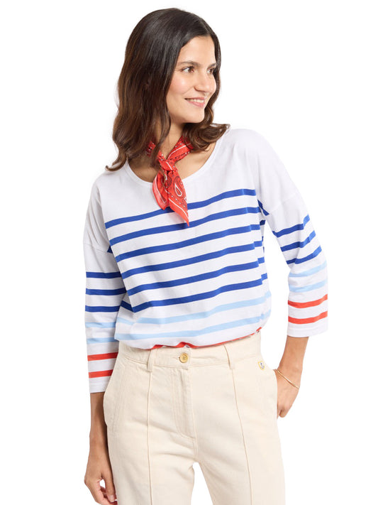 Dropped-Shoulder Striped Breton Shirt - White, Mazarine, Placid Blue, Red
