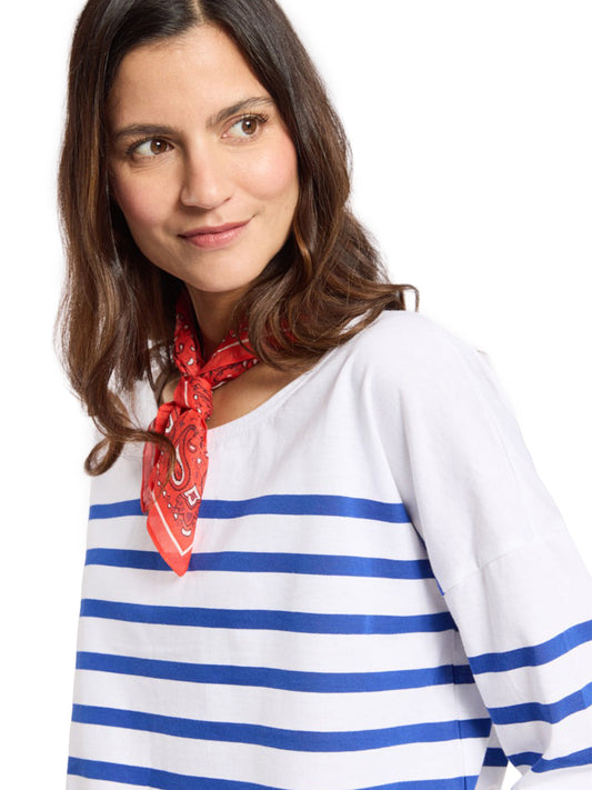 Dropped-Shoulder Striped Breton Shirt - White, Mazarine, Placid Blue, Red