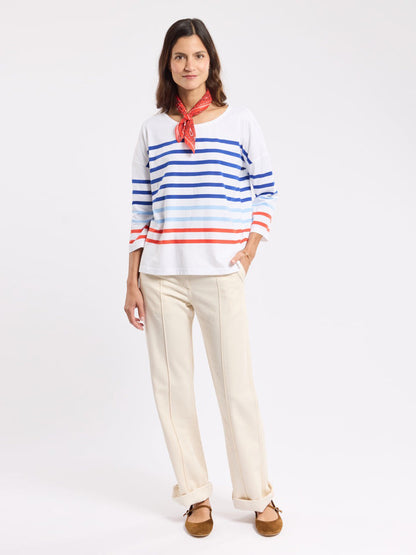 Dropped-Shoulder Striped Breton Shirt - White, Mazarine, Placid Blue, Red