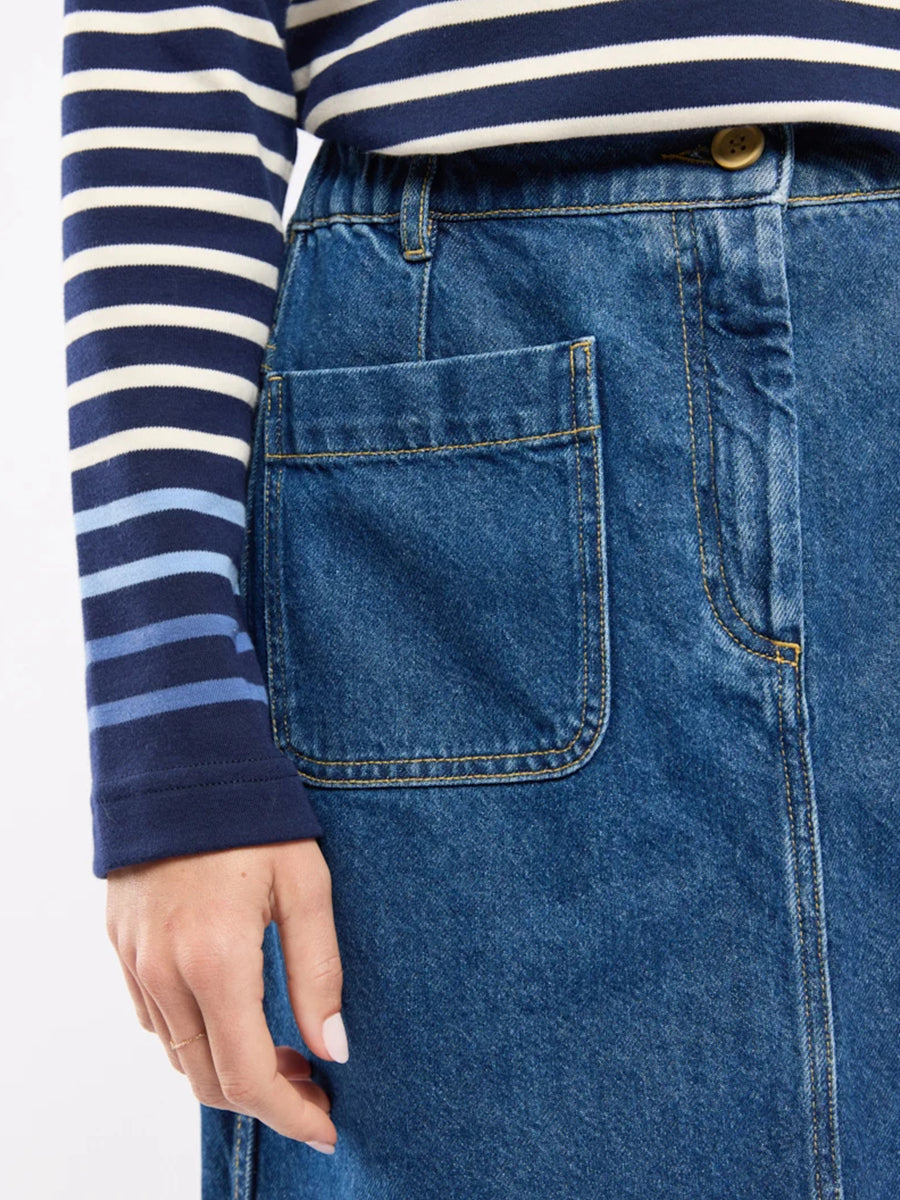 Long Denim Skirt - Mid-Indigo