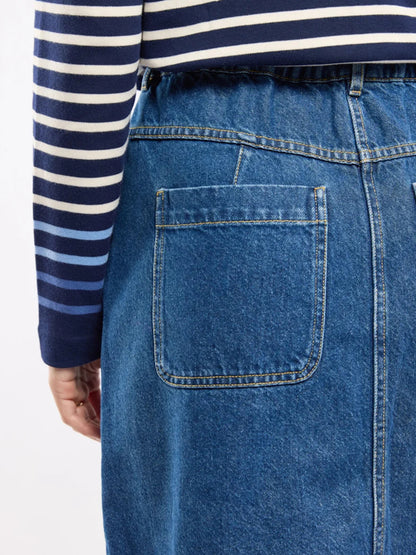 Long Denim Skirt - Mid-Indigo