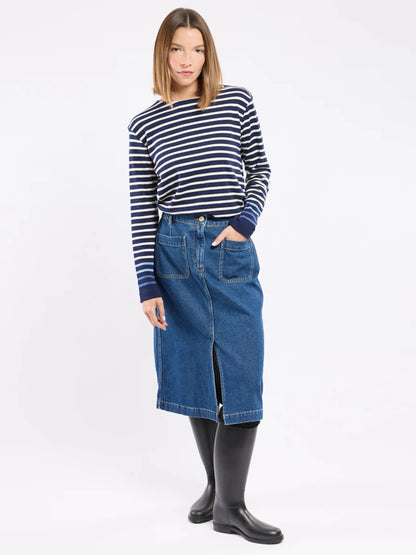 Long Denim Skirt - Mid-Indigo