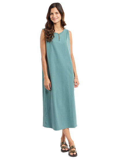 Sleeveless Cotton Midi Dress - Silver Pine