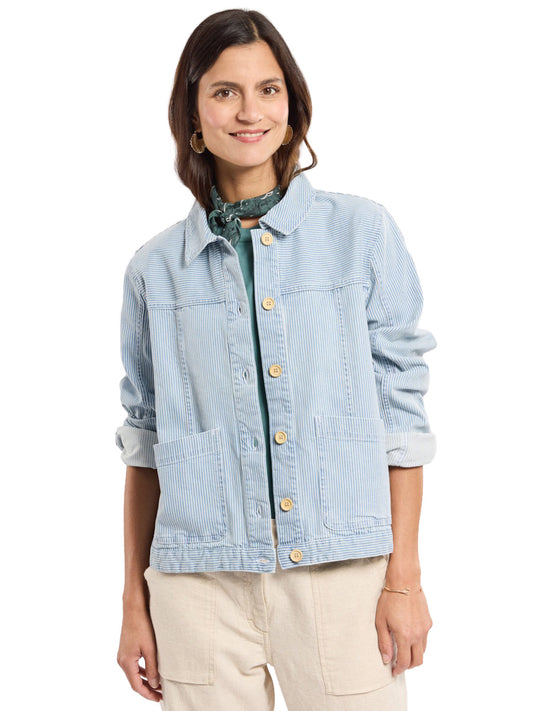 Striped Fisherman's Jacket - Denim & White