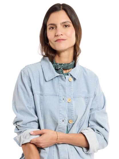 Striped Fisherman's Jacket - Denim & White