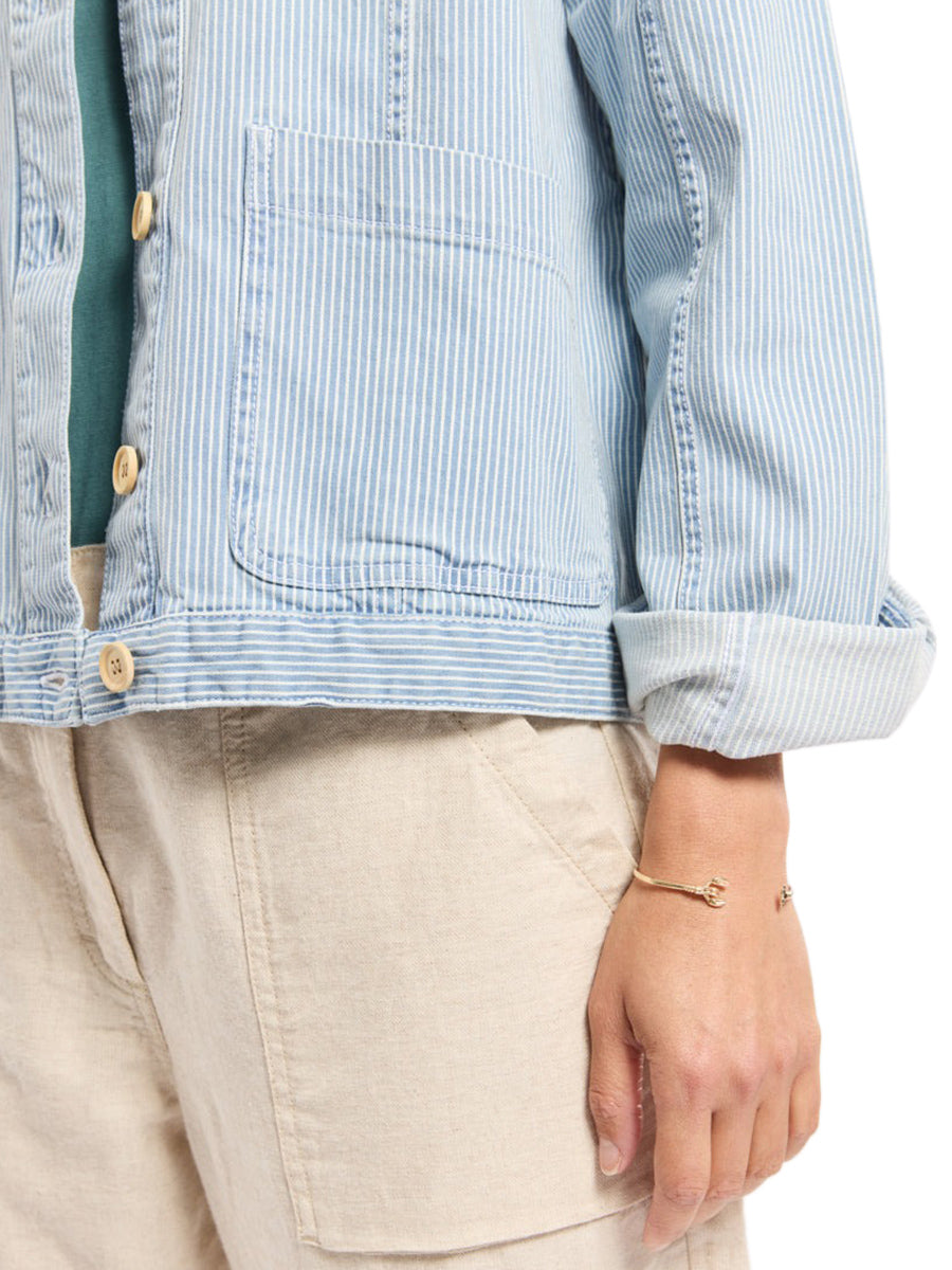 Striped Fisherman's Jacket - Denim & White